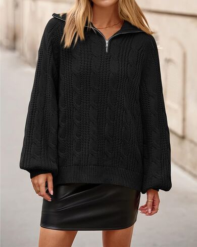 BTFBM Sweaters for Women Fall Fashion 2025 Loose Quarter Zip Pullover Collared Long Sleeve Cable Knit Winter Clothes in Saudi Arabia