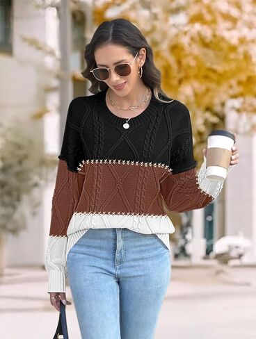 Disamer Womens Sweaters Oversized Cable Knit Sweater Fall Clothes 2025 Fashion Outfits Long Sleeve Crewneck Chunky Pullover in Saudi Arabia