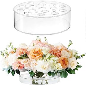 قطعتان من مزهريات زهور الأكريليك الشفافة الكبيرة مع 21 فتحة، مزهرية مركزية قصيرة مستديرة مقاس 8 بوصات لتزيين الطاولة وحفلات الزفاف وأعياد الميلاد وديكور المنزل، مزهرية أكريليك مع ثقوب in Kuwait