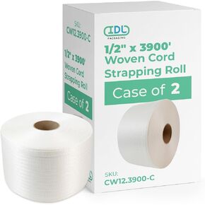 IDL Packaging 1/2" x 1500' Woven Cord Strapping Roll of 6" x 3" Core Size, 650 Lbs Break Strength, White - Safe and Economical Poly Cord Strapping with Re-Tightening Option in Kuwait