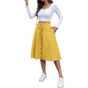 تنانير SweatyRocks النسائية الصيفية غير الرسمية متوسطة الطول بأزرار عالية الخصر للخروج مع جيوب in Kuwait