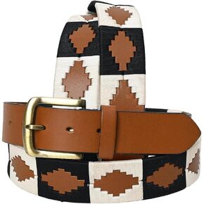 Western Brown Full Grain Genuine Leather Men & Women Belt Embroidered Black and White With Removable Buckle in Saudi Arabia
