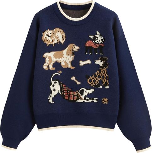 CIDER Women's Fall Cozy Sweaters Cute Sweaters Dog Graphic Long Sleeve Crewneck Soft Knit Casual Pullover Trendy 2025 in Saudi Arabia
