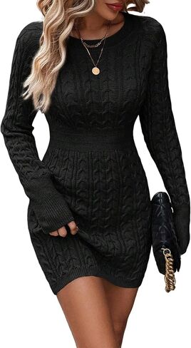 ZAFUL إمرأة كابل متماسكة سترة فستان طويل الأكمام طاقم الرقبة الشتاء Bodycon فساتين خريف صغيرة 2025 in Saudi Arabia