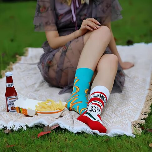 Crazy Socks Snack & Junk Food Themes, Funny Silly Novelty Crew Socks Gift for Men Women Tomato in Saudi Arabia