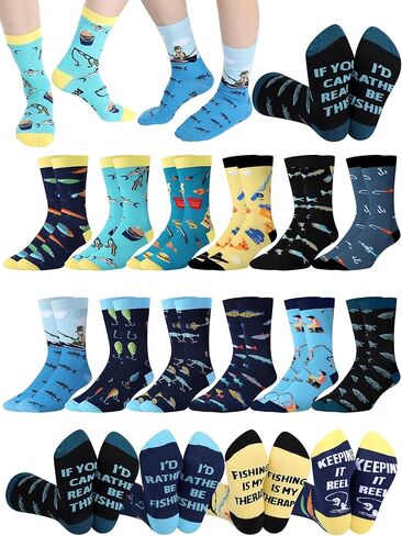 Eurzom 12 Pairs Funny Fishing Socks for Men Novelty Fisherman Gifts Men Cotton Crew Fisherman Socks for Fishing Lover Dad Birthday Xmas Party Favors in Saudi Arabia