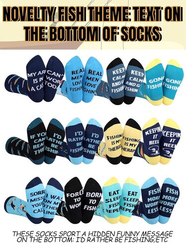 Eurzom 12 Pairs Funny Fishing Socks for Men Novelty Fisherman Gifts Men Cotton Crew Fisherman Socks for Fishing Lover Dad Birthday Xmas Party Favors in Saudi Arabia