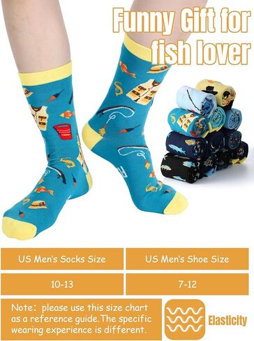 Eurzom 12 Pairs Funny Fishing Socks for Men Novelty Fisherman Gifts Men Cotton Crew Fisherman Socks for Fishing Lover Dad Birthday Xmas Party Favors in Saudi Arabia