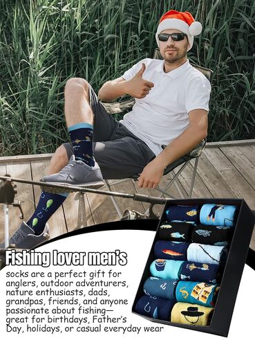 Eurzom 12 Pairs Funny Fishing Socks for Men Novelty Fisherman Gifts Men Cotton Crew Fisherman Socks for Fishing Lover Dad Birthday Xmas Party Favors in Saudi Arabia