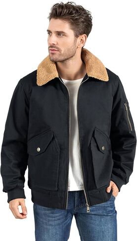 سترة LOUECHY للرجال من القطن المغسول العسكري مبطنة بصوف الشيربا، سترة سميكة ودافئة للشتاء in Kuwait