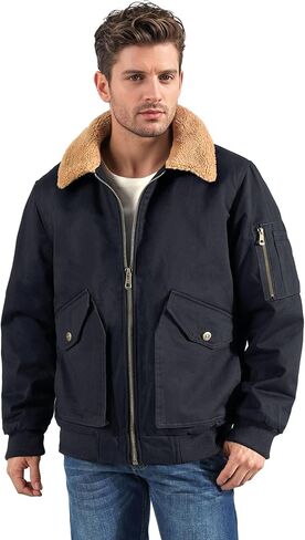 سترة LOUECHY للرجال من القطن المغسول العسكري مبطنة بصوف الشيربا، سترة سميكة ودافئة للشتاء in Kuwait