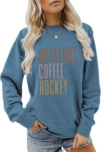 عطلة نهاية الأسبوع القهوة هوكي البلوز هوكي أمي سترة المرأة Crewneck لعبة يوم البلوفرات القمم ريترو هوكي عاشق قميص in Kuwait