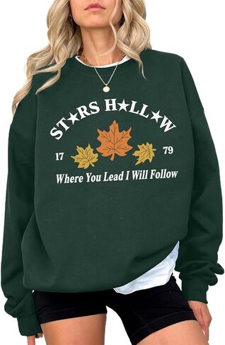 KIEKIECOO Womens Crewneck Sweatshirt Fall Leaf Vintage Graphic Sweatshirts Letter Drop Shoulder Long Sleeve Pullover Tops in Saudi Arabia
