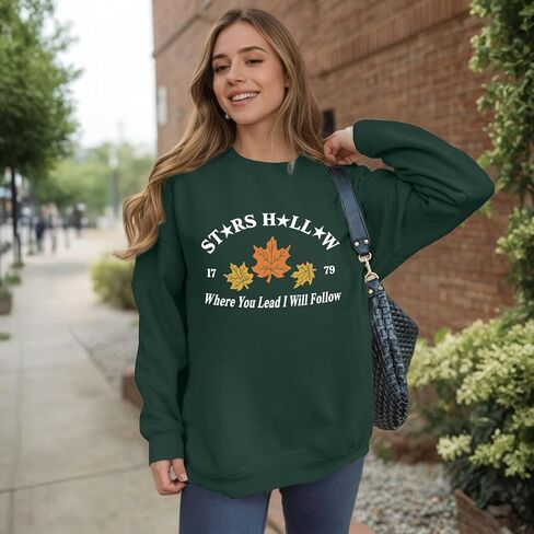 KIEKIECOO Womens Crewneck Sweatshirt Fall Leaf Vintage Graphic Sweatshirts Letter Drop Shoulder Long Sleeve Pullover Tops in Saudi Arabia
