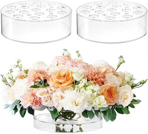 2PACK 2PCS Large Clear Acrylic Flower Vases with 21 Holes, 8" Round Short Centerpiece Vase for Table Decor Wedding Birthday Home DecorationAcrylic Vase with Holes in Saudi Arabia