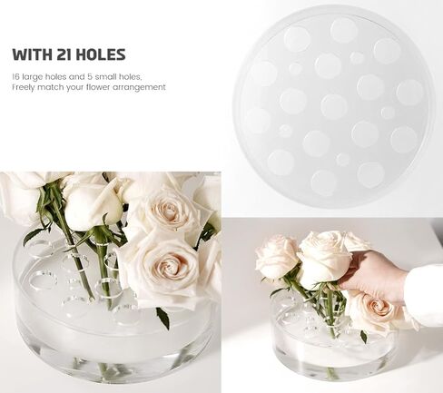 قطعتان من مزهريات زهور الأكريليك الشفافة الكبيرة مع 21 فتحة، مزهرية مركزية قصيرة مستديرة مقاس 8 بوصات لتزيين الطاولة وحفلات الزفاف وأعياد الميلاد وديكور المنزل، مزهرية أكريليك مع ثقوب in Kuwait