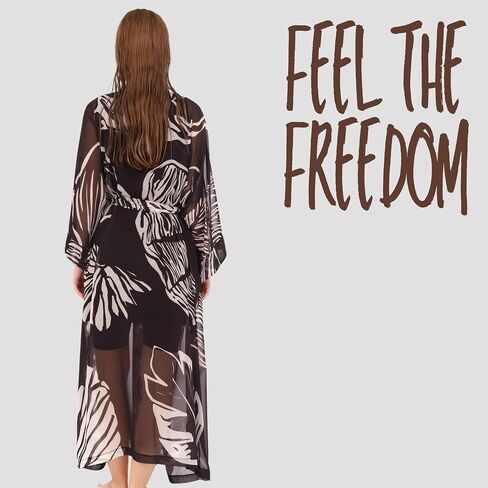 Swimsuit Cover-Up for Women | Open-Front Belted Long Kimono Cover-Ups | Beachwear in Saudi Arabia