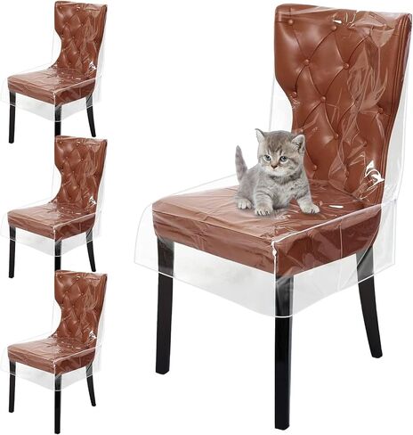 4 Pcs Plastic Dining Chair Covers with Backrests, Waterproof Clear PVC Chair Slipcovers Seat Chair Protector, Cat/Dog Bite Resistant Dining Chair Covers, Thickened Full Coverage Chair Seat Covers in Saudi Arabia