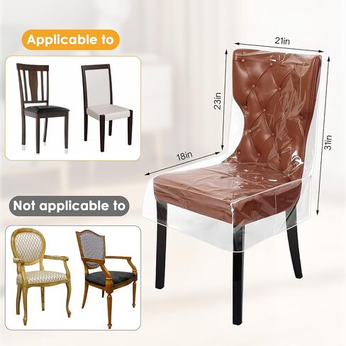 4 Pcs Plastic Dining Chair Covers with Backrests, Waterproof Clear PVC Chair Slipcovers Seat Chair Protector, Cat/Dog Bite Resistant Dining Chair Covers, Thickened Full Coverage Chair Seat Covers in Saudi Arabia