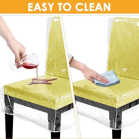 4 Pcs Plastic Dining Chair Covers with Backrests, Waterproof Clear PVC Chair Slipcovers Seat Chair Protector, Cat/Dog Bite Resistant Dining Chair Covers, Thickened Full Coverage Chair Seat Covers in Saudi Arabia