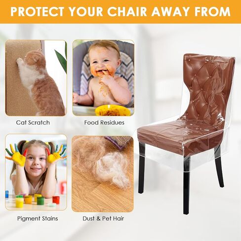 4 Pcs Plastic Dining Chair Covers with Backrests, Waterproof Clear PVC Chair Slipcovers Seat Chair Protector, Cat/Dog Bite Resistant Dining Chair Covers, Thickened Full Coverage Chair Seat Covers in Saudi Arabia