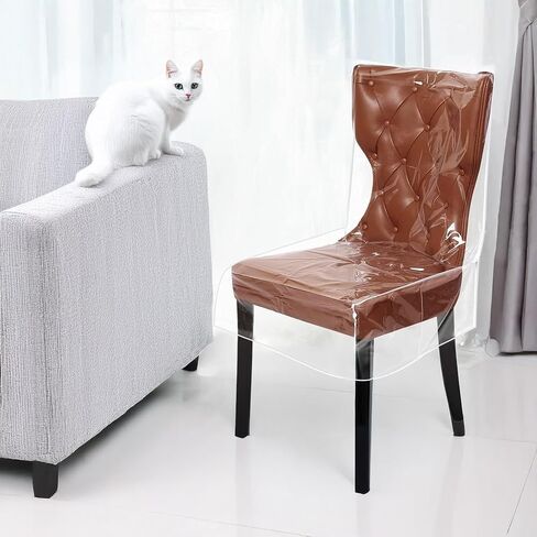 4 Pcs Plastic Dining Chair Covers with Backrests, Waterproof Clear PVC Chair Slipcovers Seat Chair Protector, Cat/Dog Bite Resistant Dining Chair Covers, Thickened Full Coverage Chair Seat Covers in Saudi Arabia
