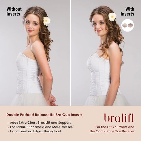 Double Padded Balconette Bra Cup Inserts, Adds Chest Contour & Support for Bridal, Bridesmaid & Dresses, Hand Finished Edges in Saudi Arabia