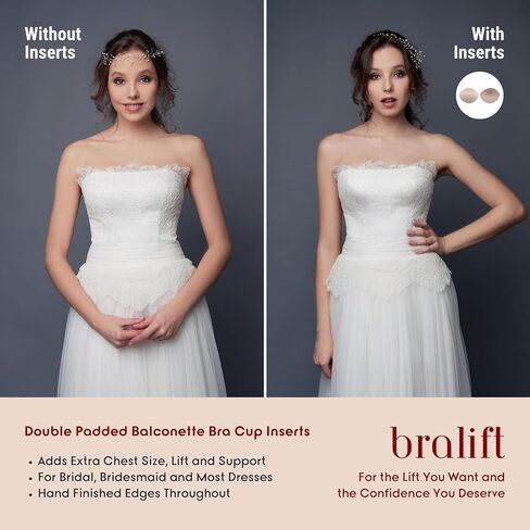 Double Padded Balconette Bra Cup Inserts, Adds Chest Contour & Support for Bridal, Bridesmaid & Dresses, Hand Finished Edges in Saudi Arabia