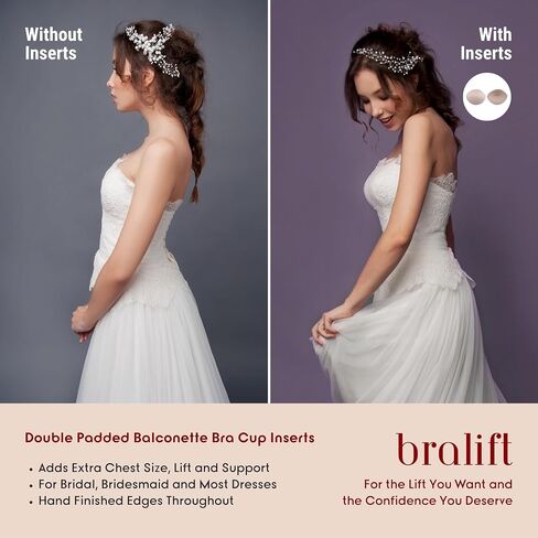 Double Padded Balconette Bra Cup Inserts, Adds Chest Contour & Support for Bridal, Bridesmaid & Dresses, Hand Finished Edges in Saudi Arabia