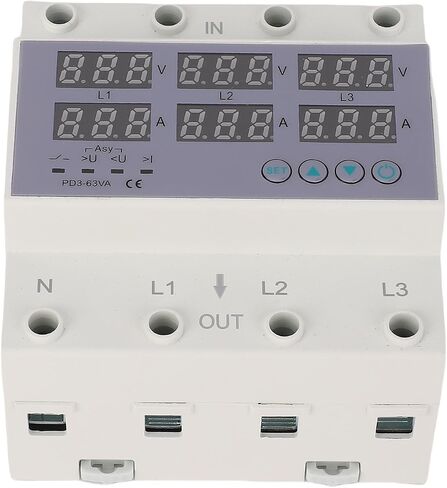 3 Phase DIN Rail Voltmeter Voltage and Current Protector Digital Display 3 Phase Voltage Monitoring Sequence Relay AC 390‑500V (63A) in Kuwait