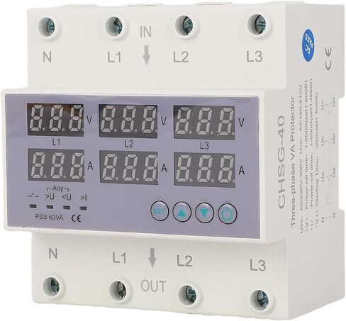 3 Phase DIN Rail Voltmeter Voltage and Current Protector Digital Display 3 Phase Voltage Monitoring Sequence Relay AC 390‑500V (63A) in Kuwait