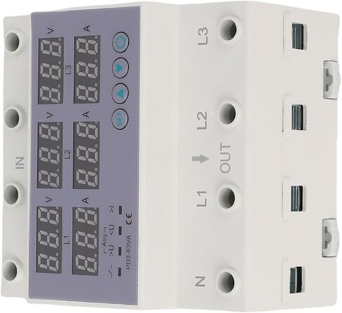 3 Phase DIN Rail Voltmeter Voltage and Current Protector Digital Display 3 Phase Voltage Monitoring Sequence Relay AC 390‑500V (63A) in Kuwait