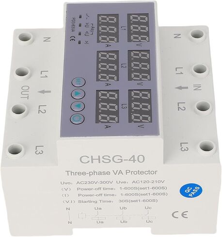 3 Phase DIN Rail Voltmeter Voltage and Current Protector Digital Display 3 Phase Voltage Monitoring Sequence Relay AC 390‑500V (63A) in Kuwait