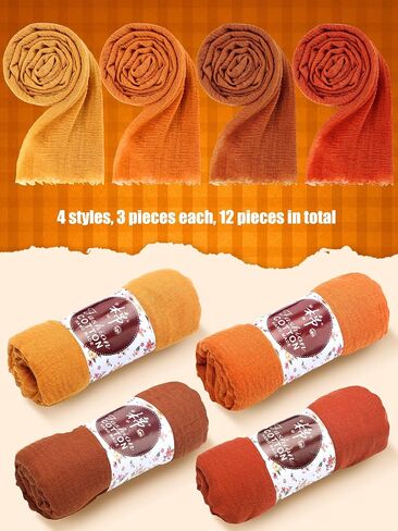 12 Pcs Fall Scarf for Women Soft Cotton Hemp Scarf Fall Gifts for Women Long Head Wraps Shawl Hijab for Mom Female Sister Autumn Thanksgiving Birthday Wedding Party Favors in Saudi Arabia