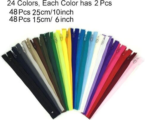 Zippers for Sewing, DOITEM 48 pcs 60cm/24 Inch Zippers Multicolor Nylon Coil Zippers for Sewing and Crafts 24 Colors in Kuwait