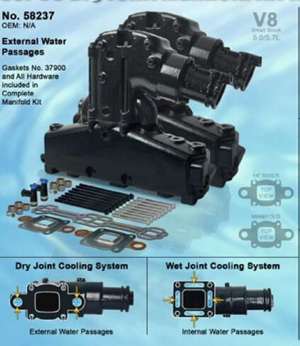 GLM Marine Dry Joint 14 Degree Exhaust Manifold kit compatible with 2005- UP 305 5.0L & 350 5.7L Mercruiser V-8 in Saudi Arabia