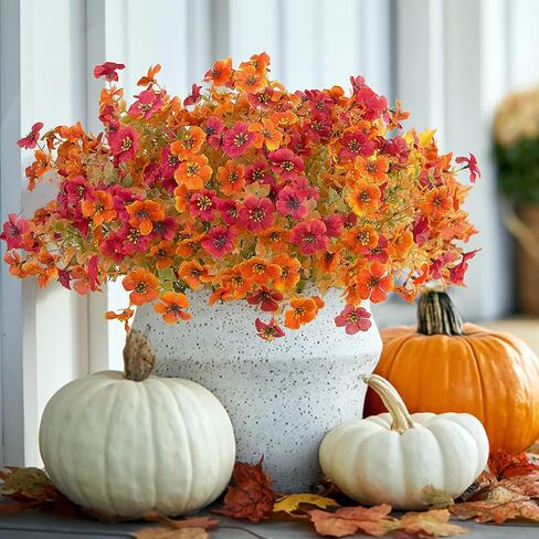 Kingsboomy 12Pcs Artificial Fall Flowers Mums for Outdoors, Faux Plants, Silk Colorful Fake Flowers Eucalyptus Realistic UV Resistant for Outside Home Planter Porch Patio Yard Decor (12, Orange) in Kuwait