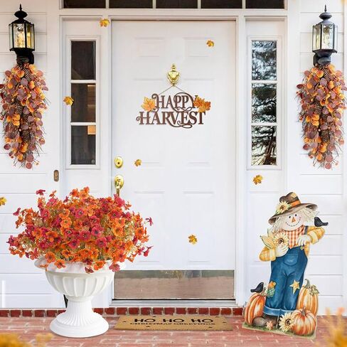 Kingsboomy 12Pcs Artificial Fall Flowers Mums for Outdoors, Faux Plants, Silk Colorful Fake Flowers Eucalyptus Realistic UV Resistant for Outside Home Planter Porch Patio Yard Decor (12, Orange) in Kuwait