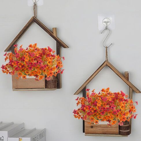 Kingsboomy 12Pcs Artificial Fall Flowers Mums for Outdoors, Faux Plants, Silk Colorful Fake Flowers Eucalyptus Realistic UV Resistant for Outside Home Planter Porch Patio Yard Decor (12, Orange) in Kuwait