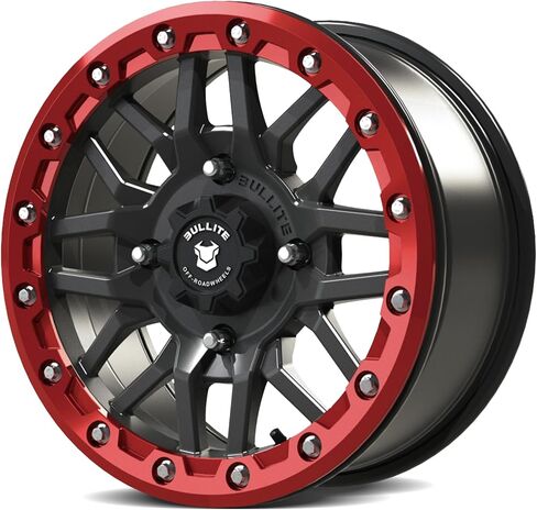 Bullite Wheels BT-06 Berserker UTV ATV Wheel Gunmetal Gray Rims and Red Beadlock 15x7, 4x156 Bolt Pattern, 5+2 Offset, Compatible with Polaris RZR 1000 XP/Ranger XP 900/1000 in Saudi Arabia