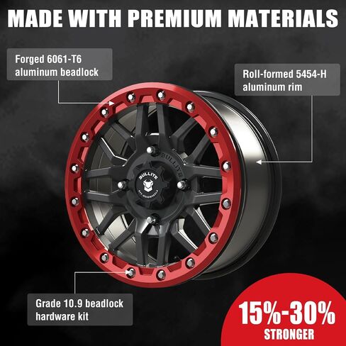 Bullite Wheels BT-06 Berserker UTV ATV Wheel Gunmetal Gray Rims and Red Beadlock 15x7, 4x156 Bolt Pattern, 5+2 Offset, Compatible with Polaris RZR 1000 XP/Ranger XP 900/1000 in Saudi Arabia