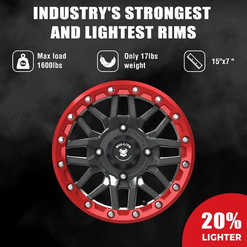 Bullite Wheels BT-06 Berserker UTV ATV Wheel Gunmetal Gray Rims and Red Beadlock 15x7, 4x156 Bolt Pattern, 5+2 Offset, Compatible with Polaris RZR 1000 XP/Ranger XP 900/1000 in Saudi Arabia