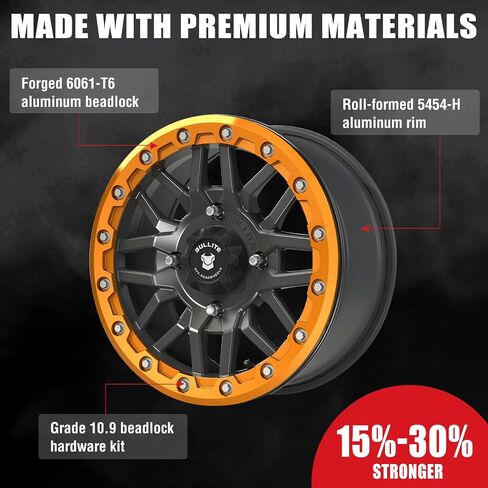 Bullite Wheels BT-06 Berserker UTV ATV Wheel Gunmetal Gray Rims and Red Beadlock 15x7, 4x156 Bolt Pattern, 5+2 Offset, Compatible with Polaris RZR 1000 XP/Ranger XP 900/1000 in Saudi Arabia