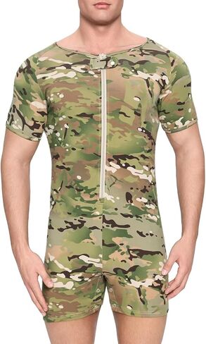 Onesie for Men Cotton Short Sleeve Camouflage Pajama Jumpsuits One Piece Printed Romper Bodysuit Zipper Up in Saudi Arabia