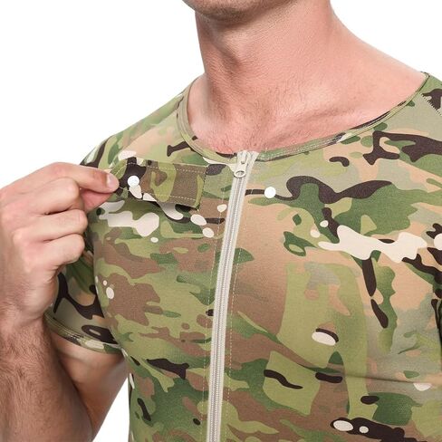 Onesie for Men Cotton Short Sleeve Camouflage Pajama Jumpsuits One Piece Printed Romper Bodysuit Zipper Up in Saudi Arabia