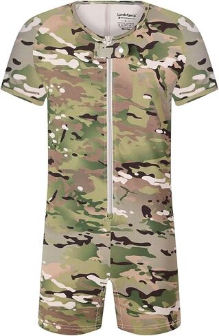 Onesie for Men Cotton Short Sleeve Camouflage Pajama Jumpsuits One Piece Printed Romper Bodysuit Zipper Up in Saudi Arabia