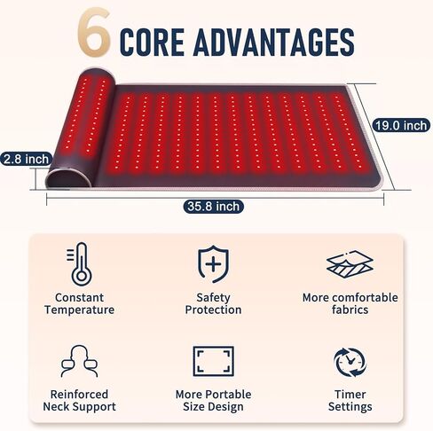 New 19" × 35.8" Red Light Therapy Mat with Neck Support, Full Body Pad for Neck, Shoulder & Back Pain Relief, Dual Wavelength 660nm & 850nm in Saudi Arabia