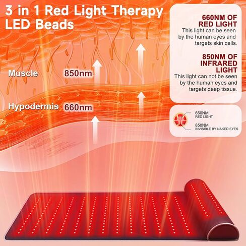 New 19" × 35.8" Red Light Therapy Mat with Neck Support, Full Body Pad for Neck, Shoulder & Back Pain Relief, Dual Wavelength 660nm & 850nm in Saudi Arabia