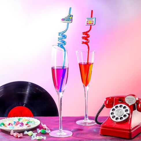 Vesici 80s Party Decor Retro Straw Hip Hop Theme 80s Party Silly Drinking Straws I Love 80s Radio Boombox Mobile Phone Straw Decorations for Adults 80s Party Favors, 8 Colors and Styles(24 Pcs) in Kuwait