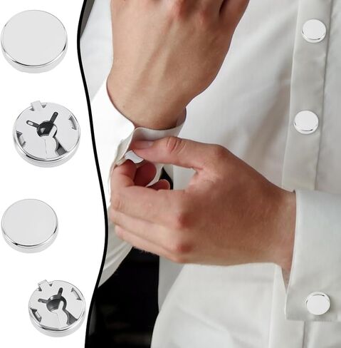 AHANDMAKER 8 قطع بنمطين من أزرار الأكمام، أغطية أزرار مستديرة مسطحة للرجال، مجموعة أزرار أكمام كلاسيكية لأزرار أكمام القميص لحفلات الزفاف وإكسسوارات المناسبات الرسمية، البلاتين in Saudi Arabia